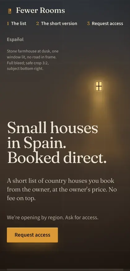 Fewer Rooms a 375 px: primera pantalla en móvil